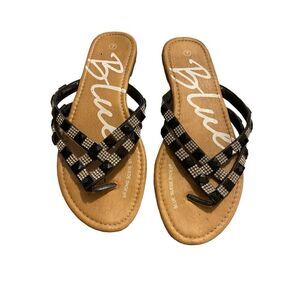 Blue Suede Rhinestone Embellished Flip Flops Sandals Sz 7